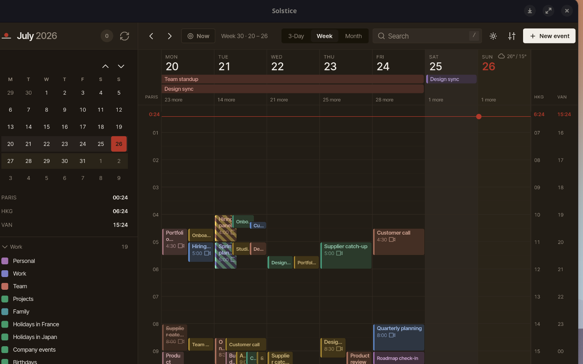 Solstice Calendar — night appearance